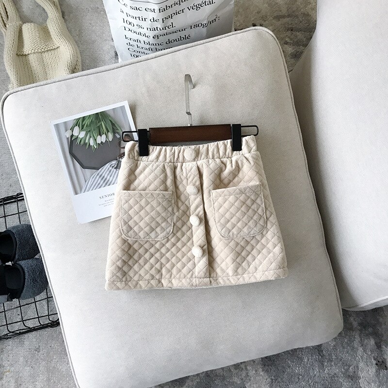 Nederdel baby vinter nederdel pige korea vilde piger nederdel mørk tredimensionel fortykkelse et ord nederdel til piger: Beige / 2t