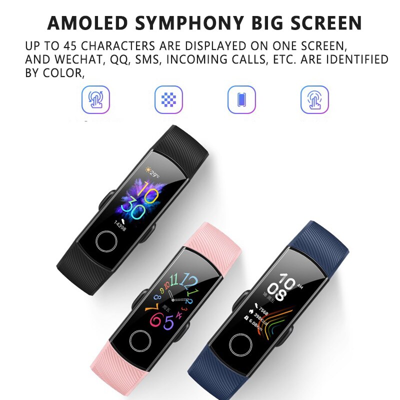 Huawei honor band 5 smart pulsmåler sportsarmbånd band 5 tracker smart oled svømning vandtæt bluetooth