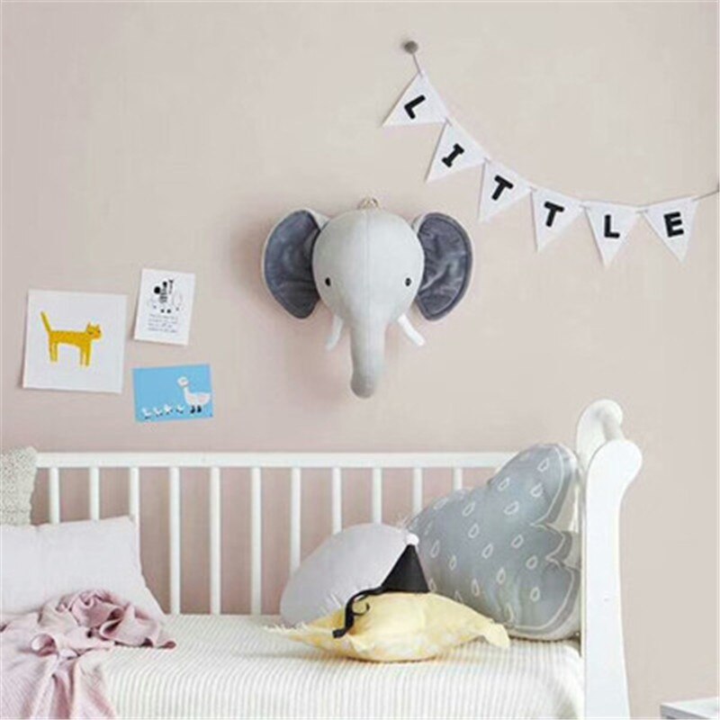 Baby børnehave 3d vægdekoration monteret kawaii fyldt elefant / giraf / zebra væghængende legetøj børneværelse dekor jul: Grå elefant