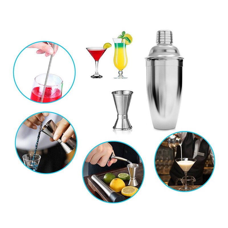 Stainless Steel Cocktail Set 550ml/750ml Cocktail Shaker Set with Muddler Jigger Bar Spoon Ice Tong Bartender Kit Bar Set