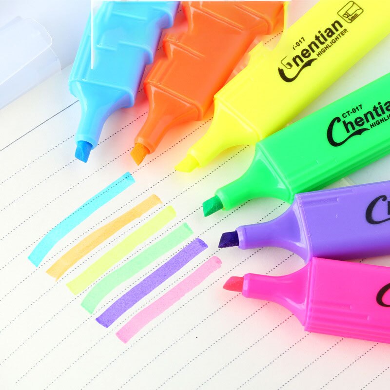 6 Stks/set Leuke Candy Kleur Markeerstift Briefpapier Hoge Capaciteit Headed Fluorescerende Marker Pen Mark Pen Kantoor Schoolbenodigdheden