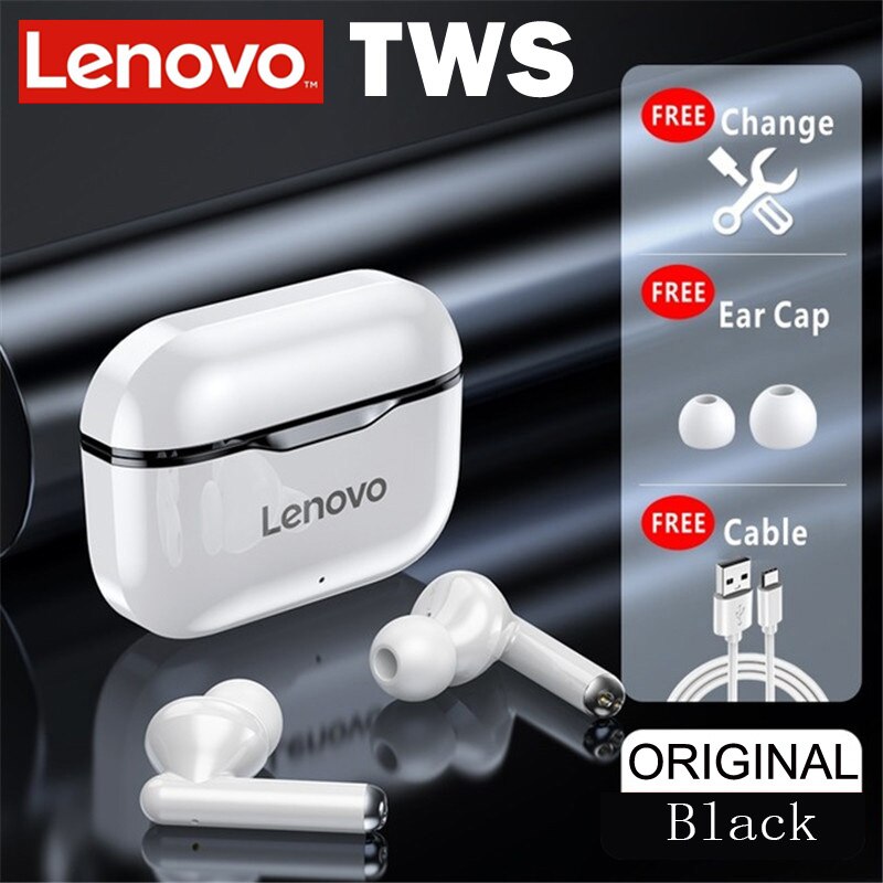 Lenovo LP1 TWS Earphone Bluetooth 5.0 Wireless Headset Waterproof Sport Earbud Noise Cancelling Headphones Dual Stereo HIFI Bass: black