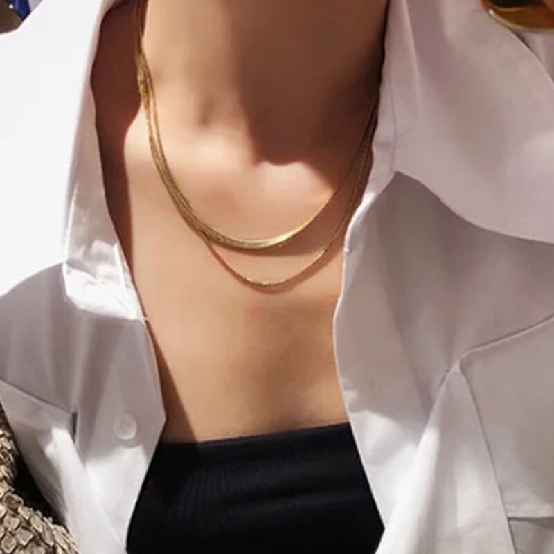 17Km Trendy Goud Kleur Snake Collier Voor Vrouwen Mannen Punk Multilayered Collier Sieraden: 5491501