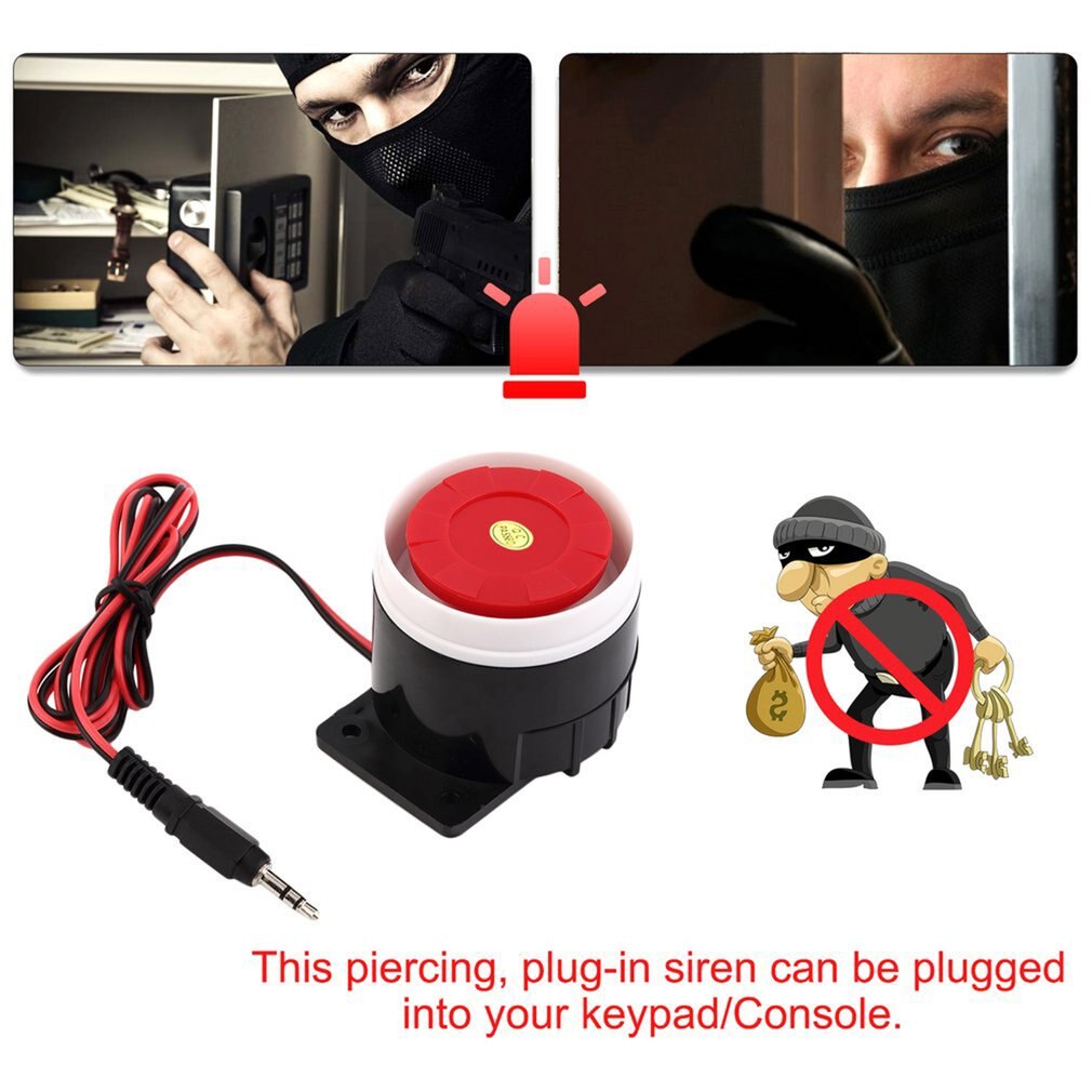 Sistema de alarma de sonido súper fuerte de 120dB, sirena compacta de 12V CC para interiores, Mini bocina con cable duradera, sirena para seguridad del hogar