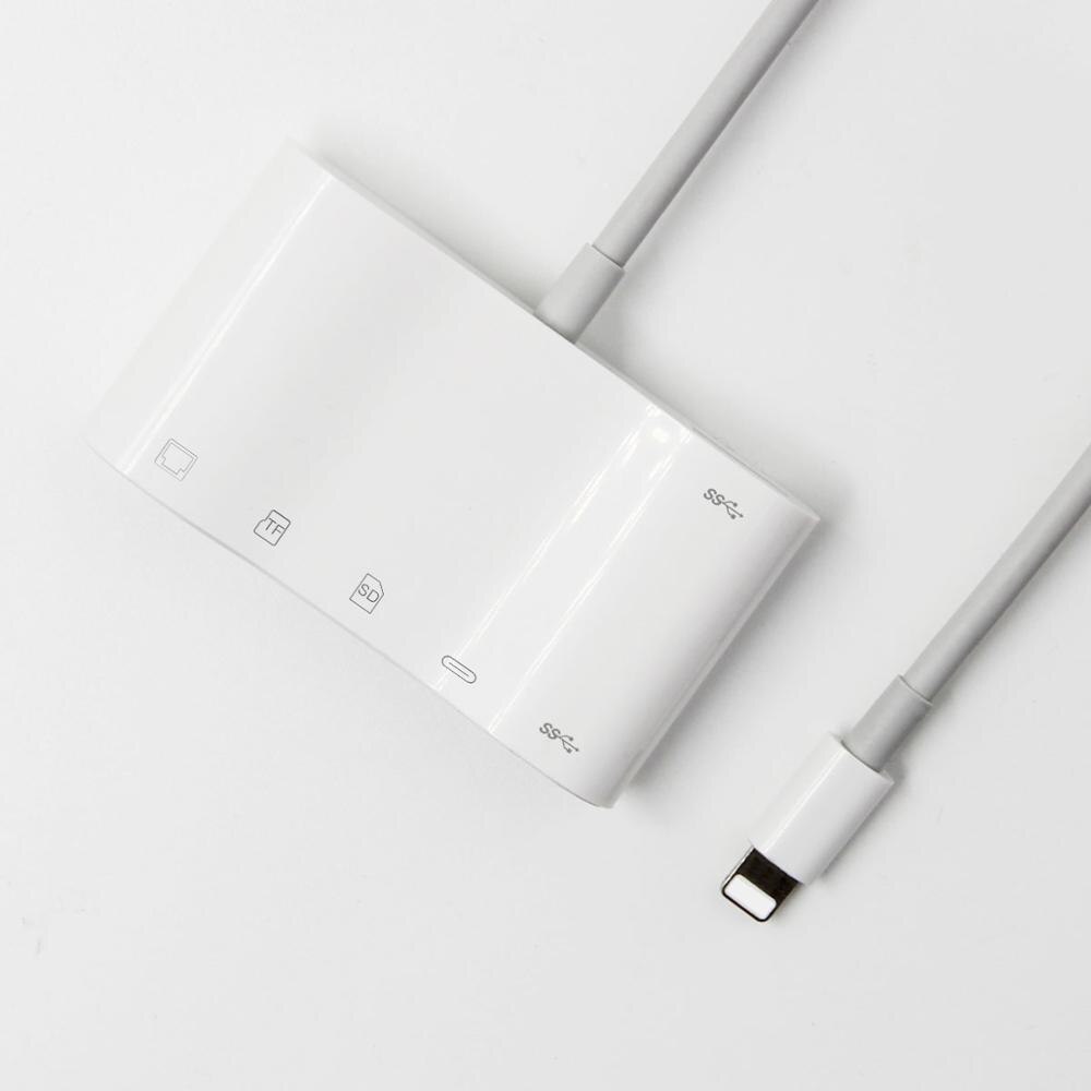 Adaptateur filaire Ethernet 5 en 1 Lightning Hub RJ45, pour iPhone11Pro/iPad, lecteur de caméra OTG TF/SD/USB, charge, 512/256/128 go, iOS13