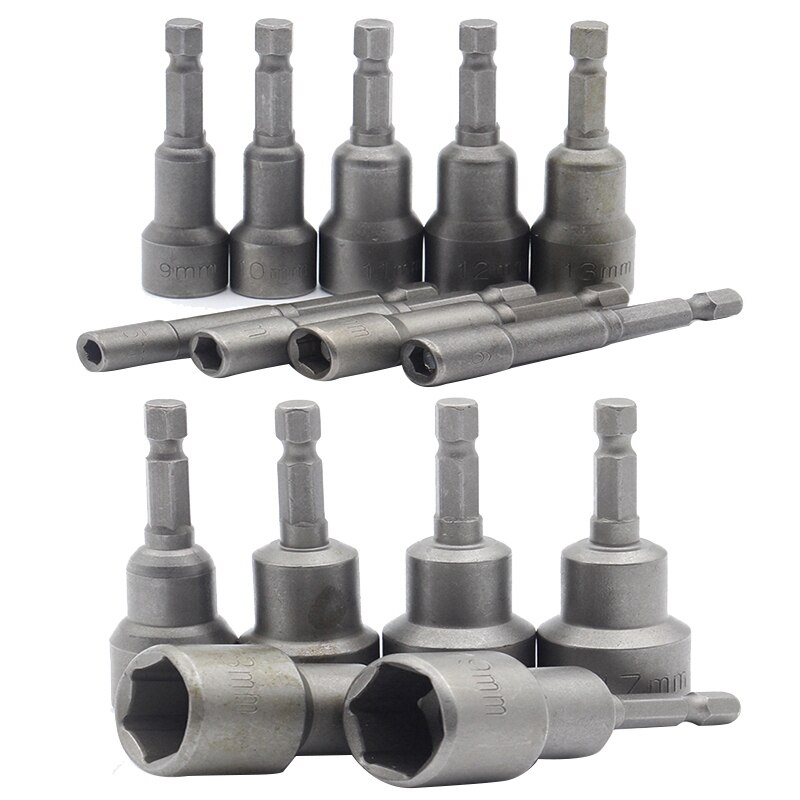 15 Pcs 5 Mm~19 Mm Magnetic Nut Driver Set Metric Socket 1/4 Inch Hex Shank Impact Drill Bit Adapter For Power Too