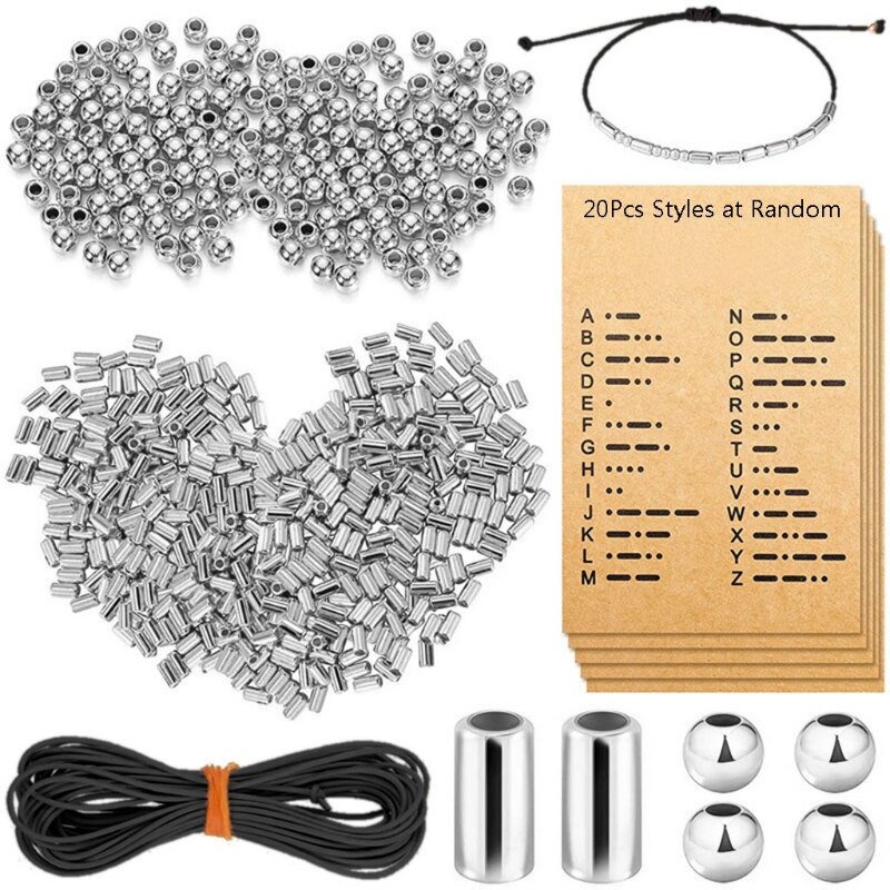 R2LE DIY Morse Code Bracelet Making Kit 400 Round Spacer Beads 400 Long Tube Beads 20 Morse Code Decoding Card 1Roll Wax Line