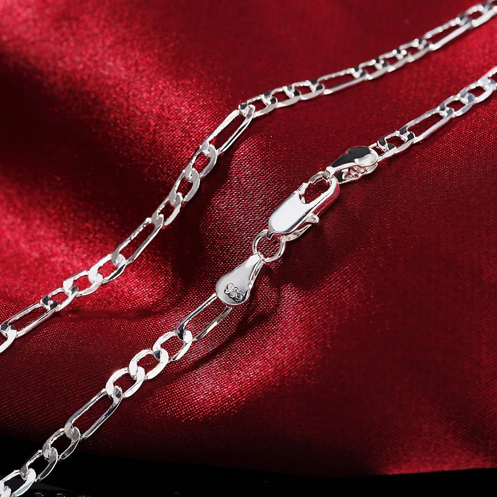 40-75cm 925 Sterling silver 4MM chain for men Women Bracelet Necklace jewelry set lady Christma charms wedding