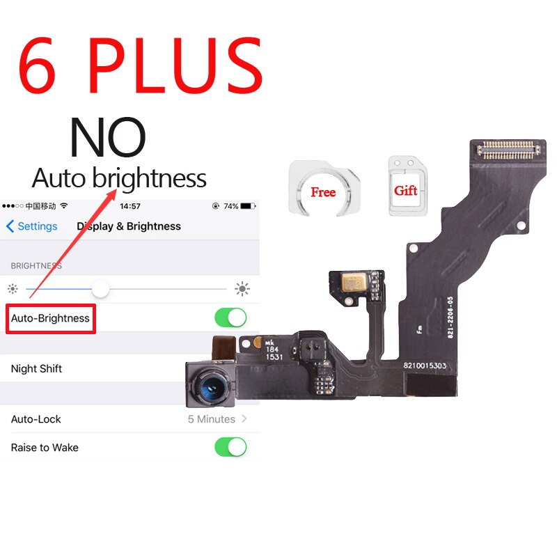 1 stuks NIEUW Front Camera Ring Houder Voor iPhone 5 5 S 5C 6 S 6 Plus Voorkant Camera lens Rechts Proximity Sensor Flex Kabel: 6 Plus No Brightness