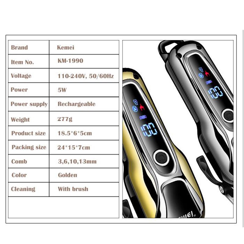 Kemei Hair clipper hair trimmer for men beard electric cutter hair cutting machine haircut LCD Cordless corded 5