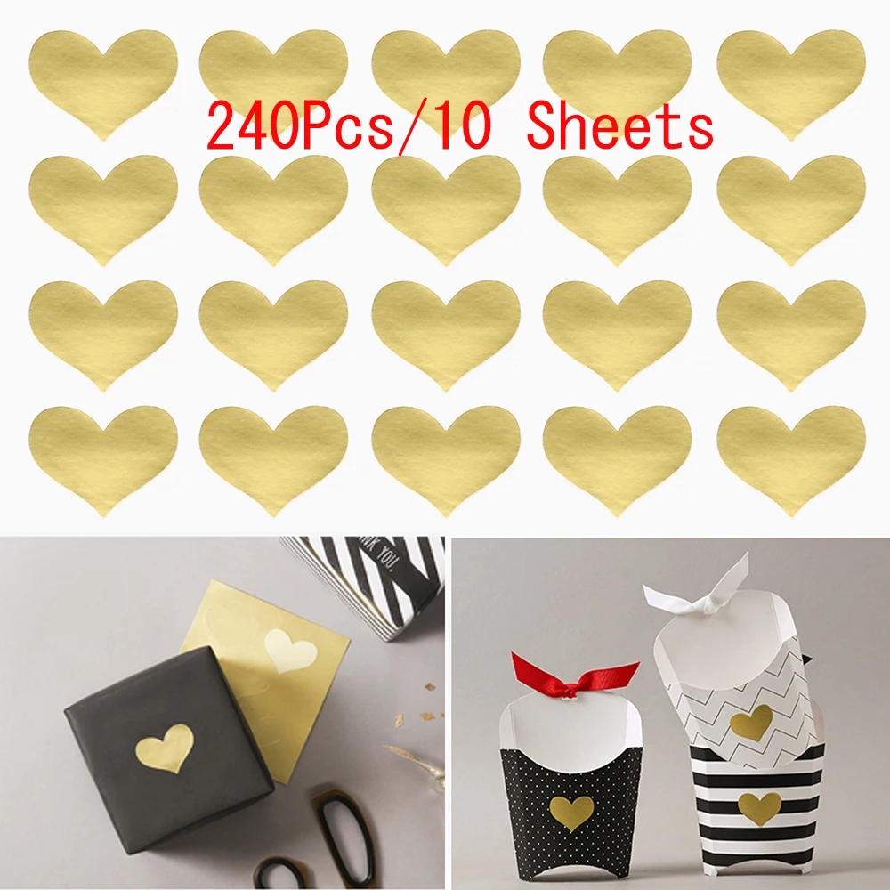 Thank you stickers Golden Heart Shaped Sticker business Box Packaging Sealing Label Baking DIY Party Stickers sheets: Default Title