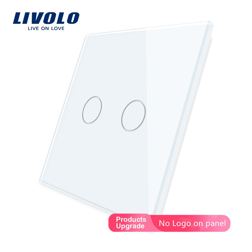 Livolo, cristal de perla blanco de lujo, estándar de la UE, Panel de cristal individual para 2 entradas, Interruptor táctil de pared, VL-C7-C2-11 (7 colores): White