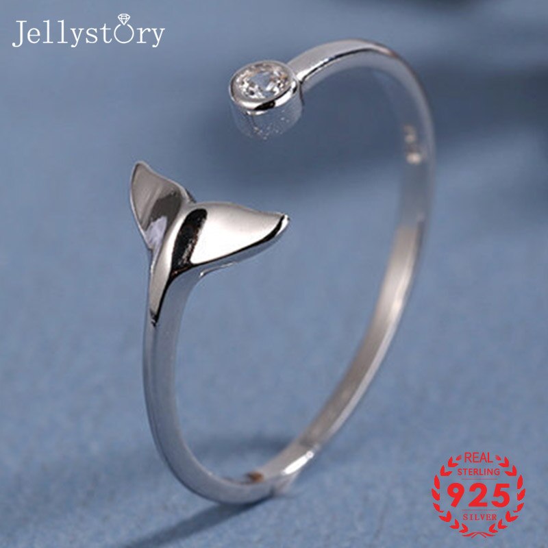 Jellystory Mode Zirkoon Mermaid Ring 925 Sterling Zilver Verstelbare Open Ringen Koreaanse Stijl Bruiloft Engagement Ring