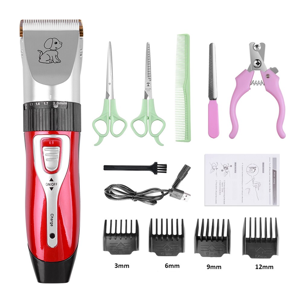Hond Haar Trimmer Oplaadbare Grooming Scheerapparaat Professionele Scheerapparaat Set Elektrische Shear Tondeuse Hond Haar Snijder: Set C Red