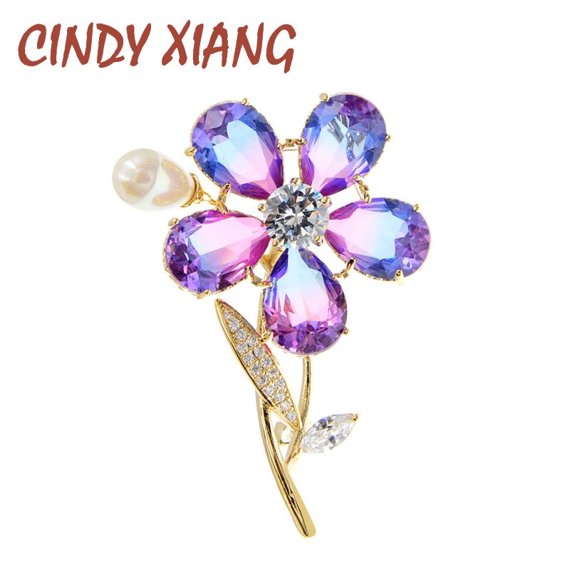 CINDY XIANG Omber Color Cubic Zirconia Flower Brooches For Women Wedding Brooch Pin 3 Colors Available