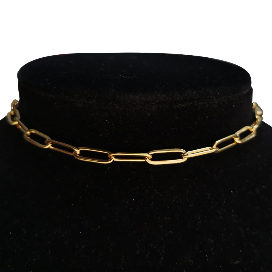 Punk Miami Cuban Choker Necklace Collar Statement Hip Hop Gold Color Stainless Steel 35+5cm Chain Necklace Women chocker