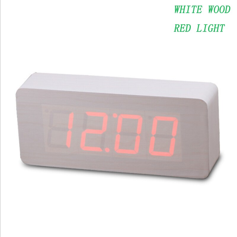 Grote houten klok ongebruikelijke led digitale houten wekker despertador geluid gecontroleerd elektronische klok desktop 21*9*5cm: Wit hout rood