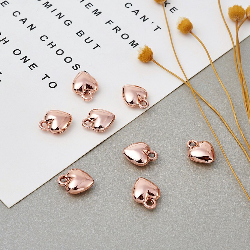 10pcs Small Alloy Heart Charms Pendant Long-Lasting Plated Rose Gold for Jewelry Making DIY Bracelet Necklace 12x9.5x5mm