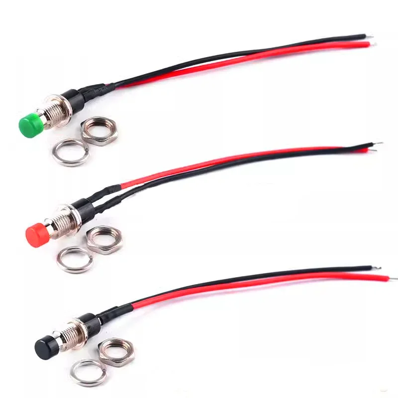 5Pcs Round PBS-110 Button Power Switch ON OFF 7mm Momentary Self-resetting Push Button Switch with 20cm Wire