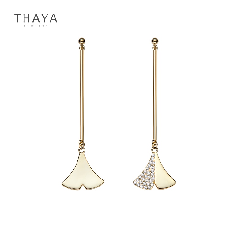 Thaya Echtes s925 Silber Ginkgo Blatt Ohrringe 14K Gold Überzogene Ohrringe Zirkon Reize Für Frauen Mädchen Feine Schmuck