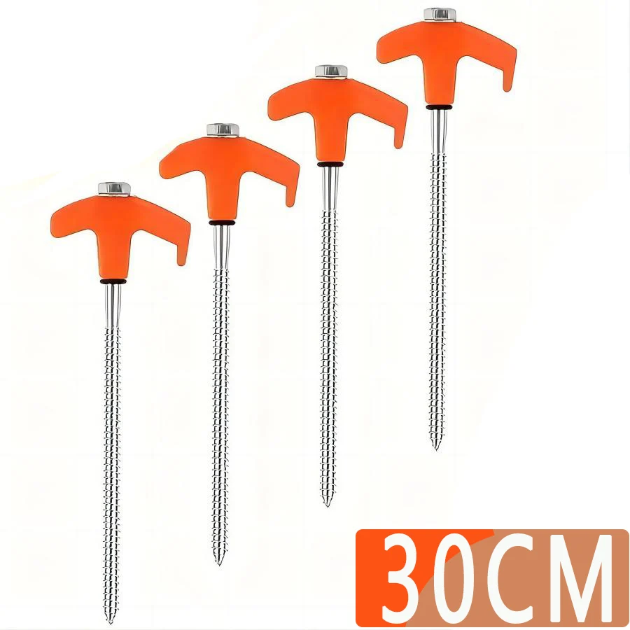 Screw in Tent Stakes 4 Pcs Tent Stakes Heavy Duty - Ground Anchors Screw in Tent Pegs Camping Stakes Metal Threaded Spikes: WHITE