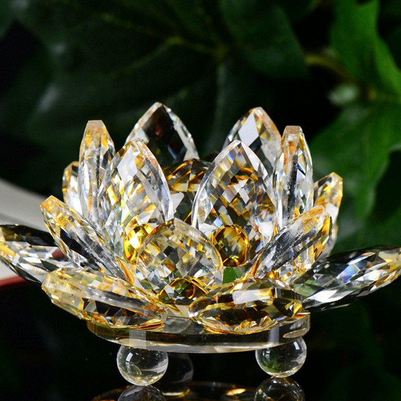60mm cuarzo artesanía de cristal con de flor de loto vidrio pisapapeles Fengshui adornos figuras hogar boda decoración Souvenir