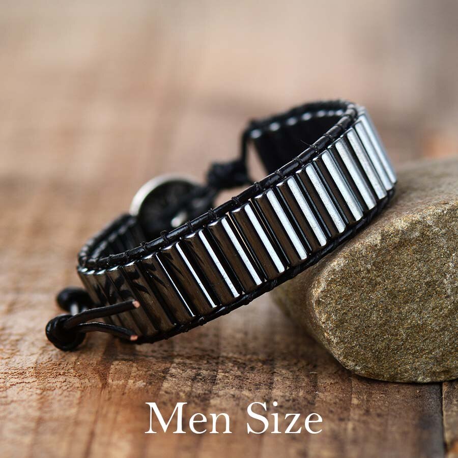 Rock Punk Bracelets Black Men Leather Wrap Bracelet Women Couples Bracelet Bestfriend: Round Men Size