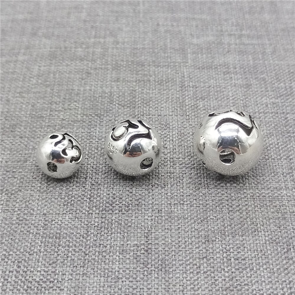 4pcs of 925 Sterling Silver OM Round Ball Beads for Buddhism Bracelet Necklace