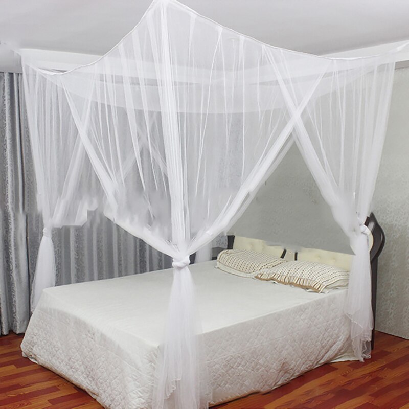 Four-door square mosquito net Outdoor Camping Portable Canopy Net With Storage Bag Insect Tent Protection Bedroom Full Netting: white