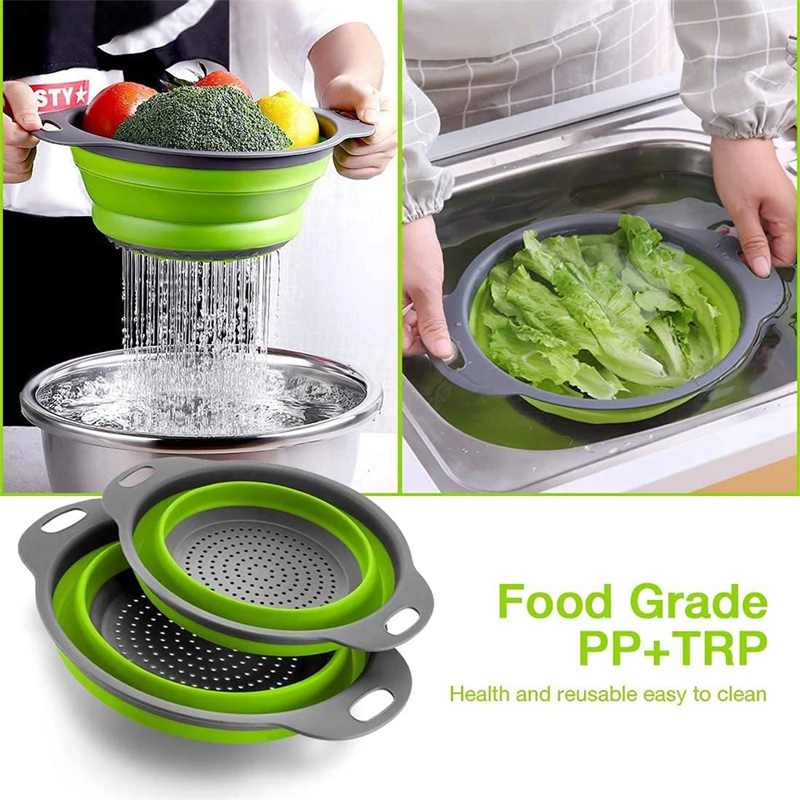 Escurridor plegable de silicona para frutas y verduras, colador plegable, colador de cocina para alimentos, Pasta, utensilios de cocina, dispositivo de drenaje, 2 uds.