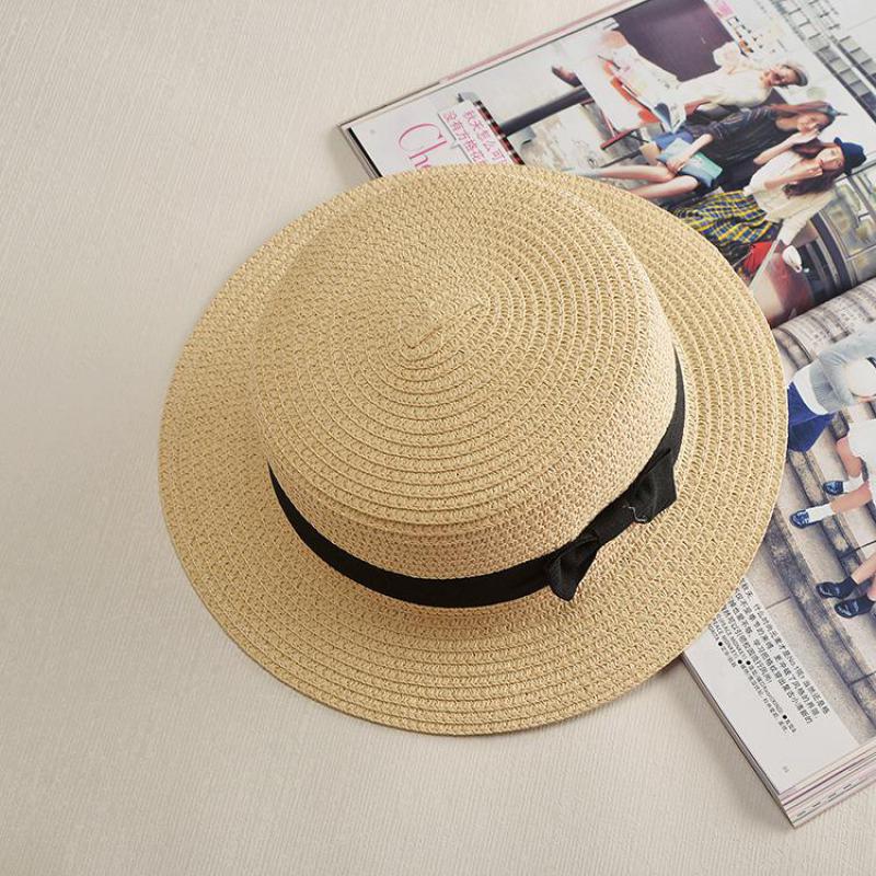 estilo sombrero Simple verano playa sombrero plano Casual corbata de lazo con borde de paja de sol sombrero capeu sombrero de paja de Sol de protección jazz