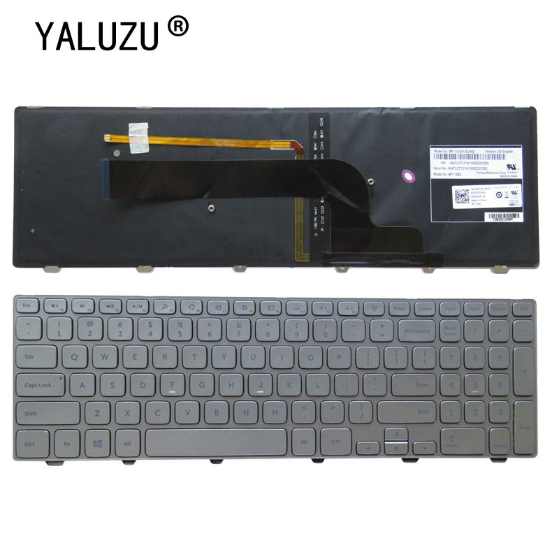 Yaluzu Us Laptop Toetsenbord Engels Voor Dell Inspiron 15 7537 7000 P36F Toetsenbord Met Achtergrondverlichting Zilver 15-7000 serie