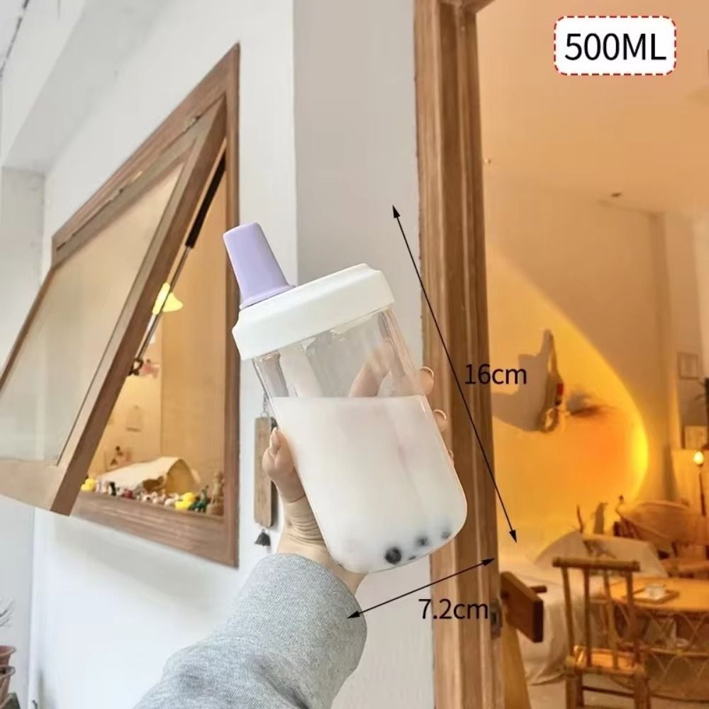 500/850 ml Waterflessen Sap Melk Plastic Beker met Deksel Stro Bubble Thee Koffiekopjes Transparante Grote Capaciteit drinkware
