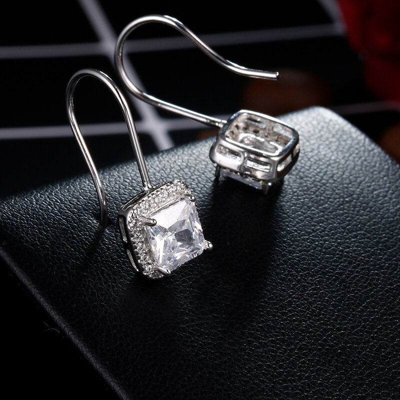 100% 925 sterling sølv skinnende cz zirkon firkantede damer øreringe kvinder smykker kvindelige billige