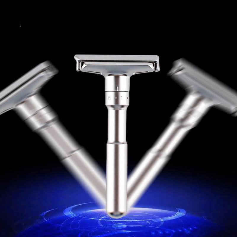 Adjustable Safety Razor Double Edge Classic Mens Shaving Mild to Aggressive 1-6 File Hair Removal Shaver it with 5 Blades