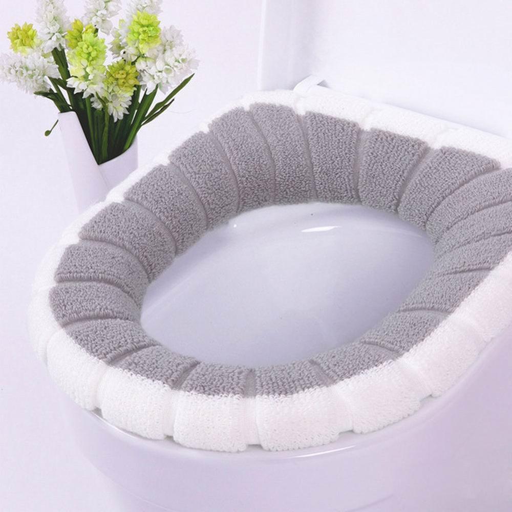 Vintervarmer toiletdæksel blød plys o-form sædebetræk badeværelse piedestal pude puder lycra flush behageligt toilet