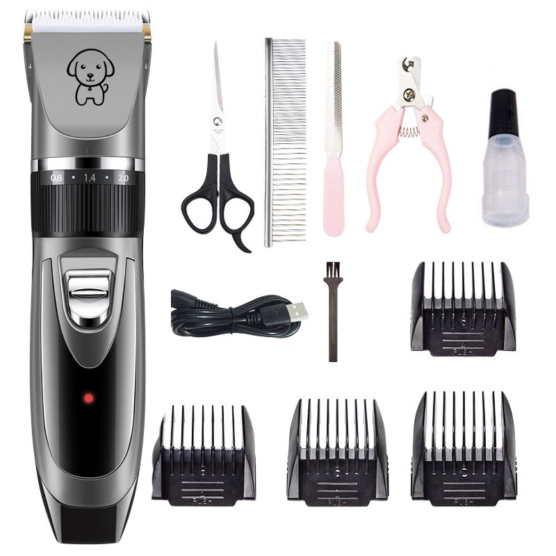 Rechargeable Pet Dog Hair Trimmer Cat Animal Hair Clipper Low Noise Hair Remover Remover Grooming Sets Tools(K8/K5): K8-KIT1-GRAY