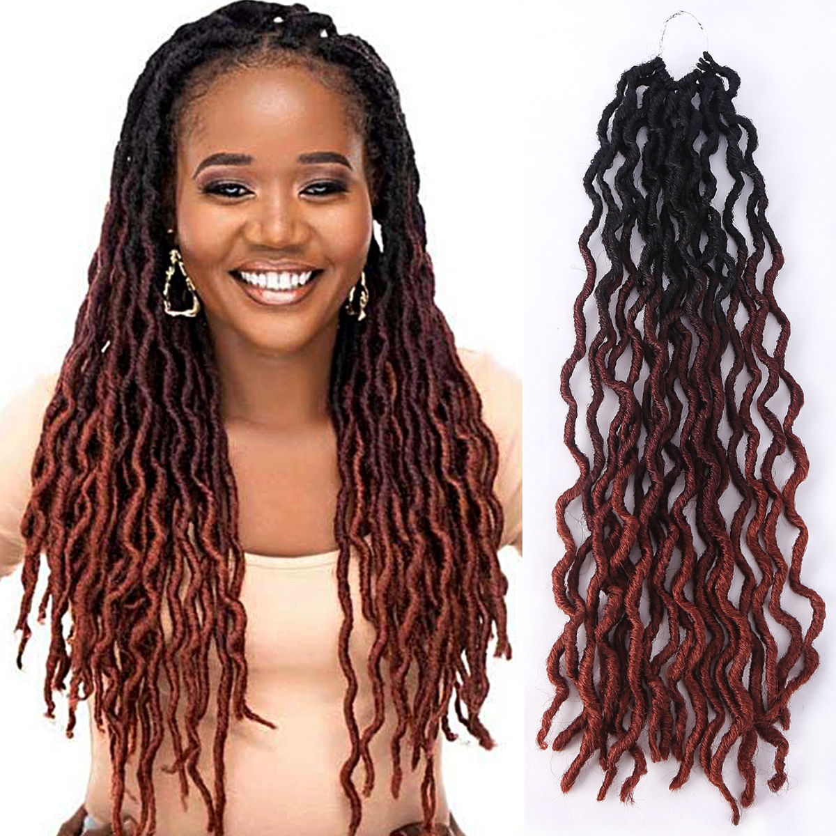 Diosa Faux Locs Crochet pelo suave rizado rastas extensiones de cabello trenzado sintético pelo Ombre Crochet Locs trenzas al por mayor: T1B/350 / 14 pulgadas