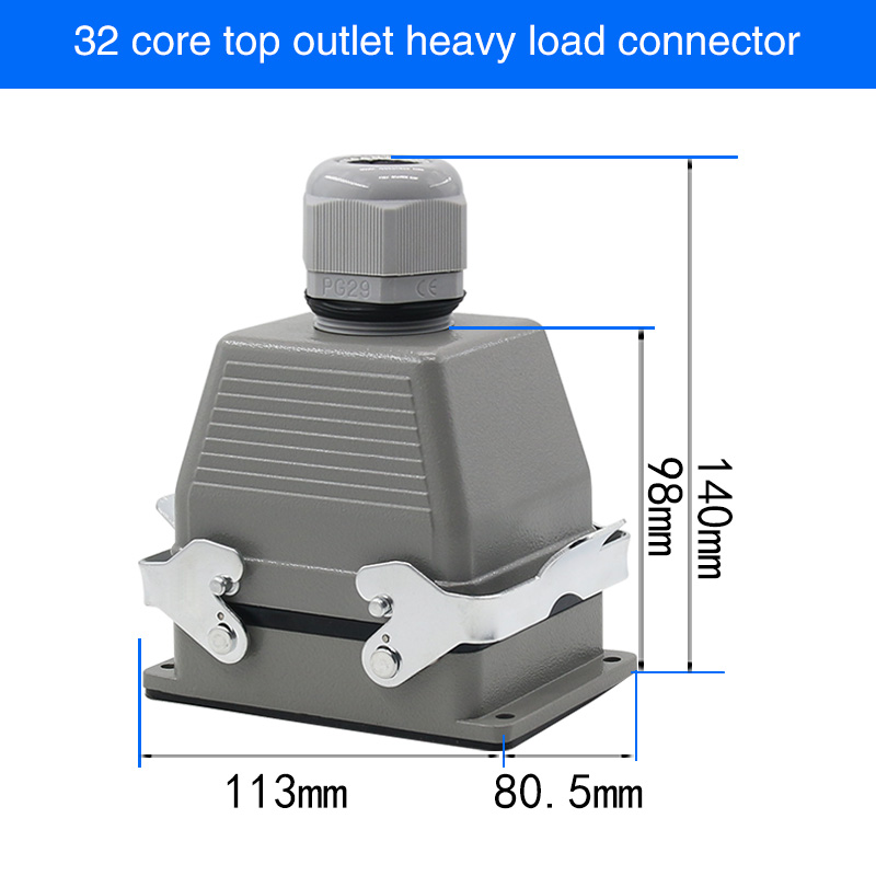 HDC-HE4 6 10 16 20 24 32 48 Core Pin 16A Rectangular Heavy Duty Connector Waterproof Aviation Plug Top And Side Line Connector: black