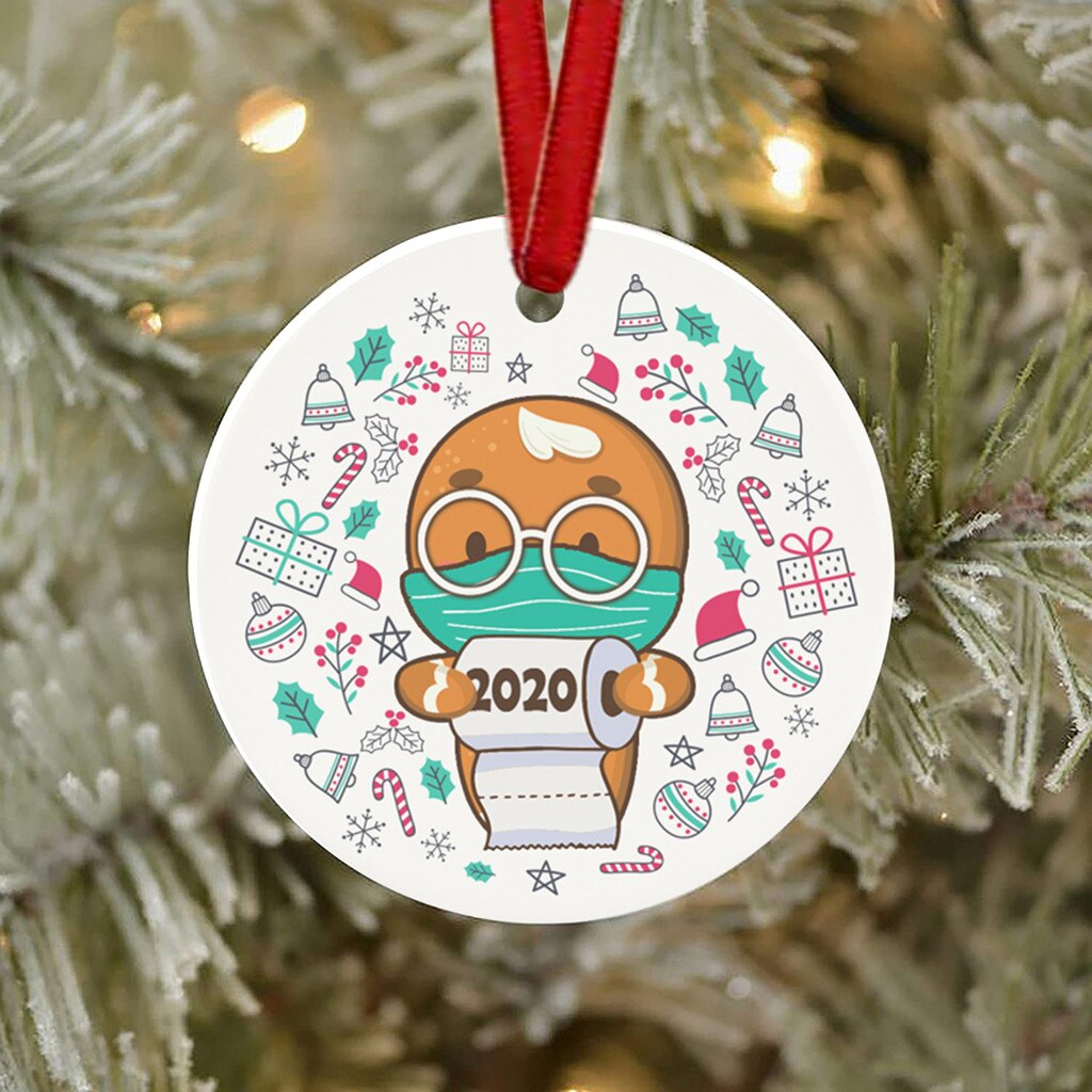 Ciondolo albero di natale Haning blocchi di legno giocattoli babbo natale indossando ornamenti maschera 2020 male ma decorazione natalizia Oc6: J