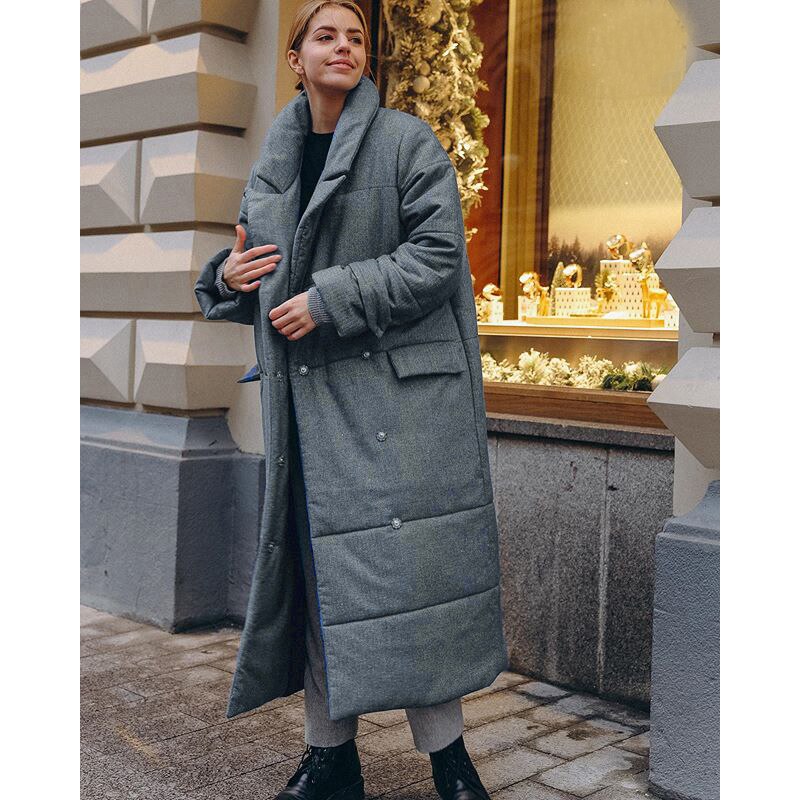 Hadara Winter Tie Belt Parkas Women Covered Button Coats Women Solid Long Cotton Jackets Female Ladies