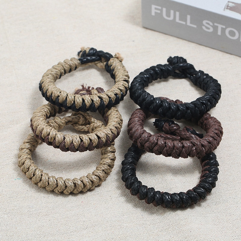 Punk Cotton Rope Braided Bracelet for Men Jewelry Vintage Wrap Wristband Women's Bracelets Hand Strap