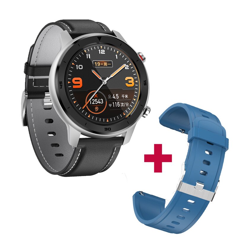 696 DT78 Smart Uhr Männer Frauen Smartwatch Armband Fitness Aktivität Tracker Tragbare Geräte Wasserdicht Heart Rate Monitor Band: BK gra lea Blu silic