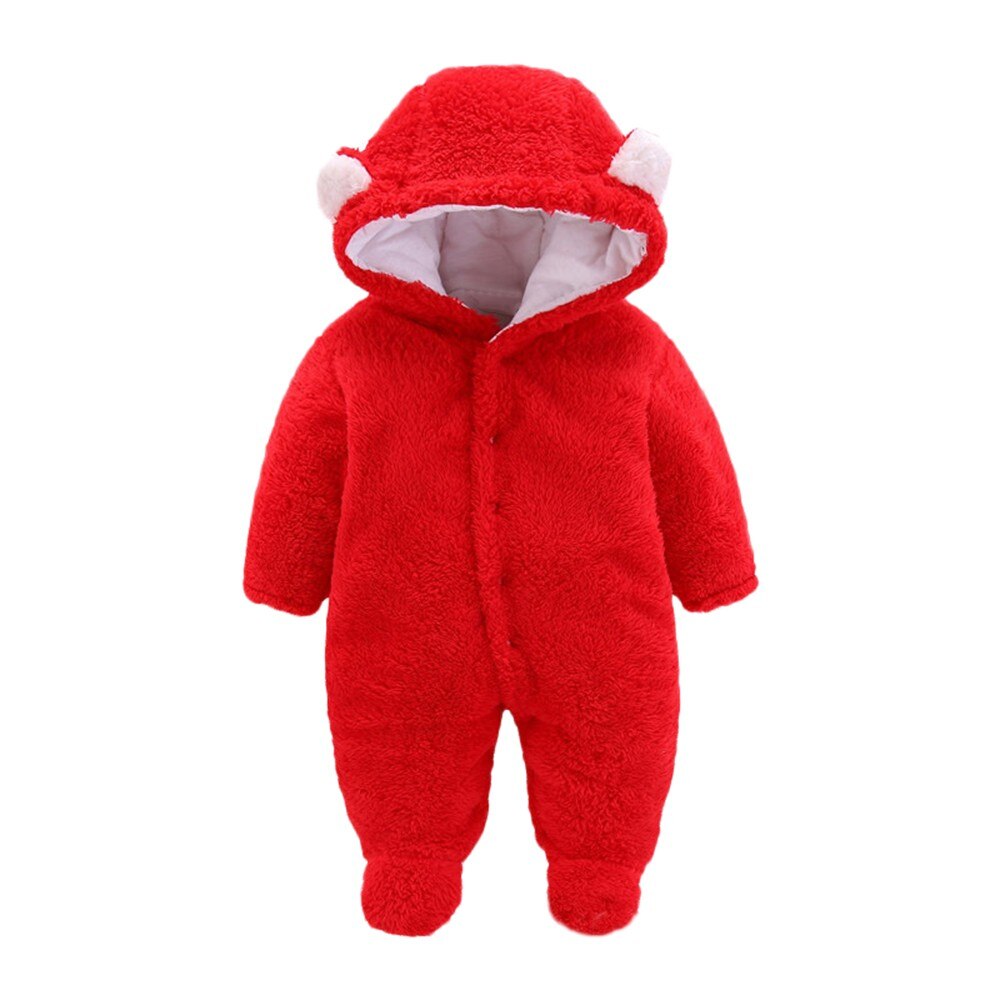 Winter Warm Cotton Casual Newborn Cute Bear winter Hooded Jumpsuit Bag Foot Romper For Baby Boy Baby Girl: Red  / 12M