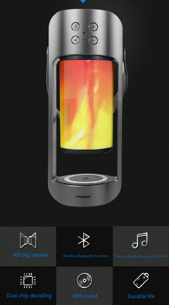 HIFIsound effect flame light wireless charging bluetooth speaker versatile outdoor emergencylight with charging treasurefunction