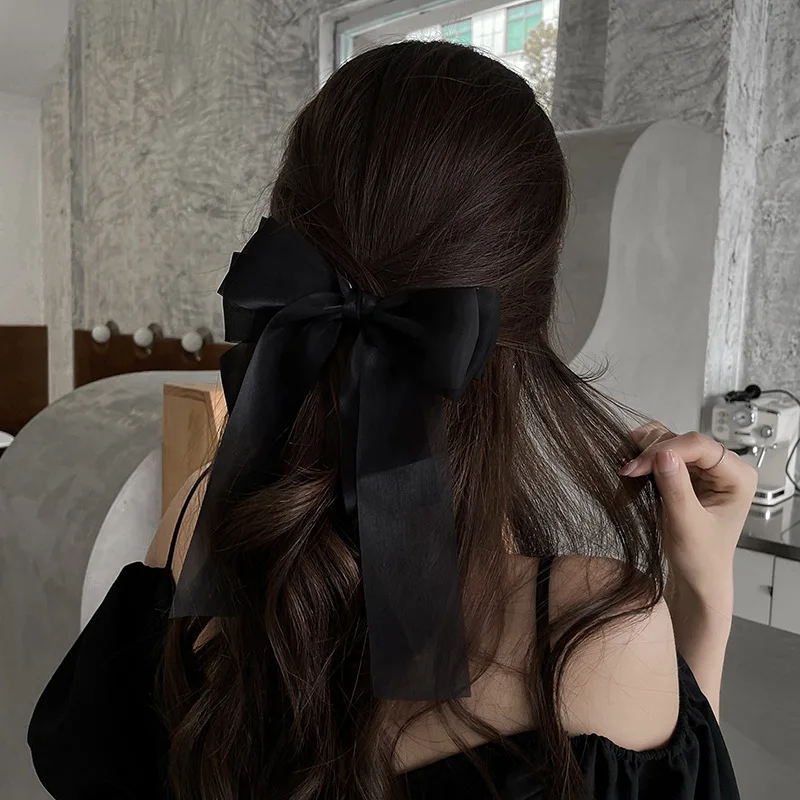 Pinza para el pelo con lazo de hilo blanco y negro para mujer y niña, horquilla para la Cabeza trasera, accesorios para el cabello de , primavera y verano, novedad de 2023
