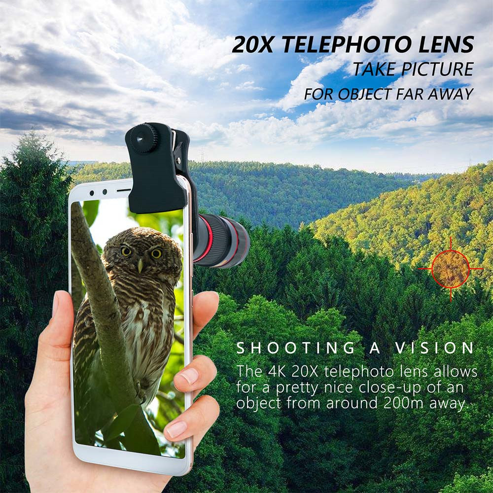 20x zoom teleobjektiv 4k hd monokulärt teleskop telefon kameralins för iphone 11 xs max xr  x 8 7 plus smartphone linser