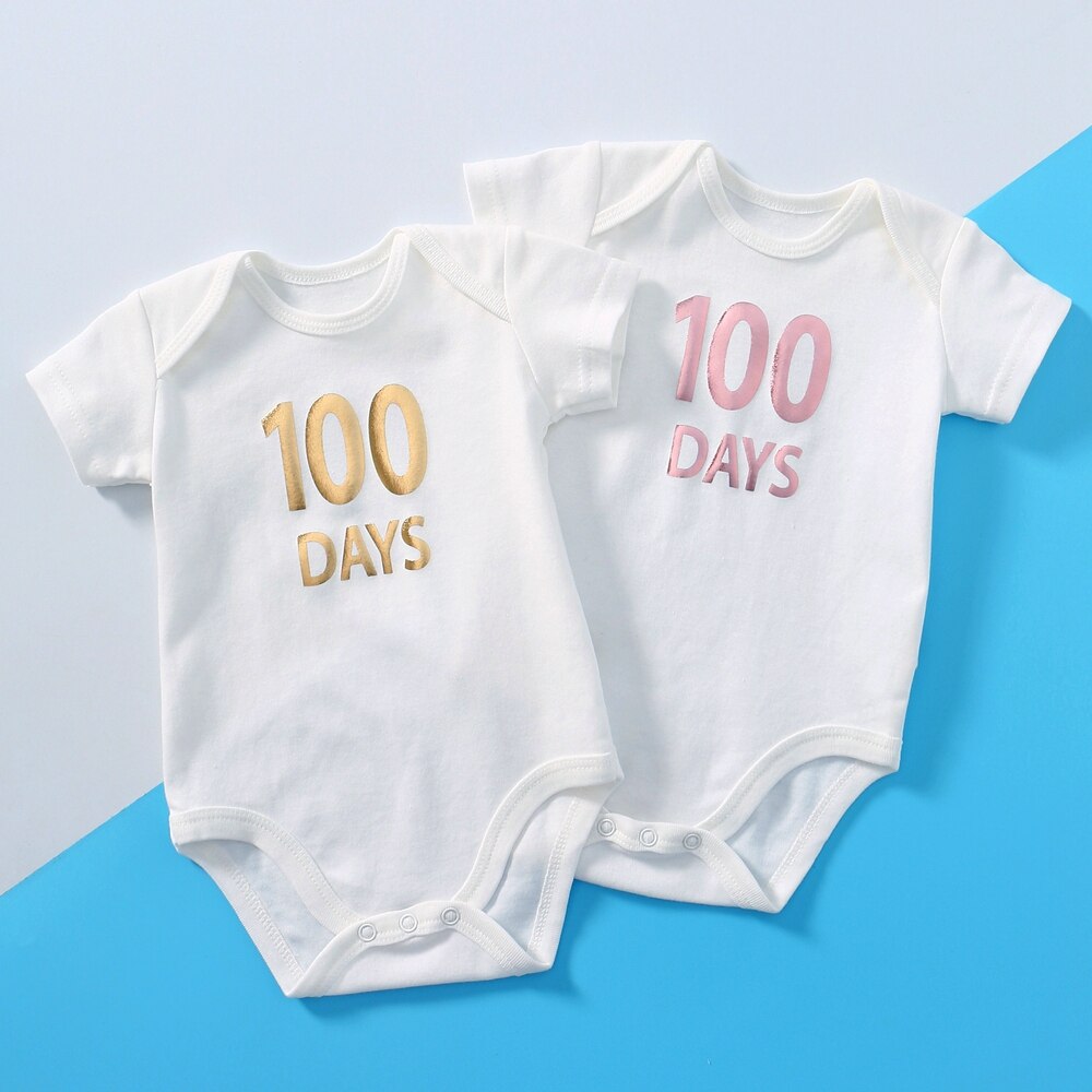 100 Dagen 0-3 Maanden Baby Baby Bodysuit Brief Baby Boy Meisje Kleding Sets Wit Katoenen Baby Zomer Kleding jumpsuit Outfits