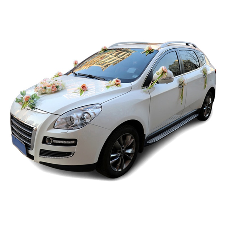 Bridal Auto Spiegel Deur Decoratie Zijden Lint Bloem Bruiloft Kunstbloemen HG99