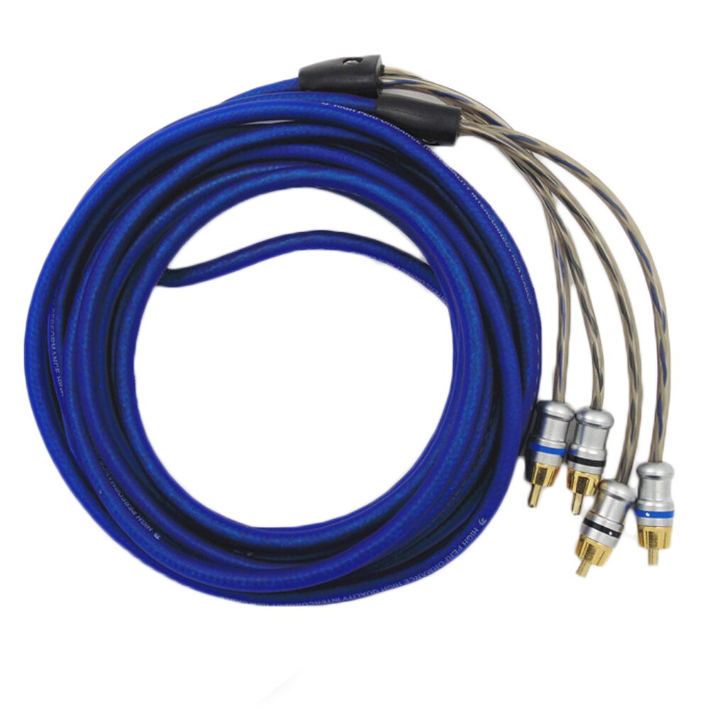 Cable Converter Amplifier Subwoofer Oxygen-Free Copper High-Grade Gold-Plated Copper Wire Mining Plug Blue RCA Audio Cable 5M